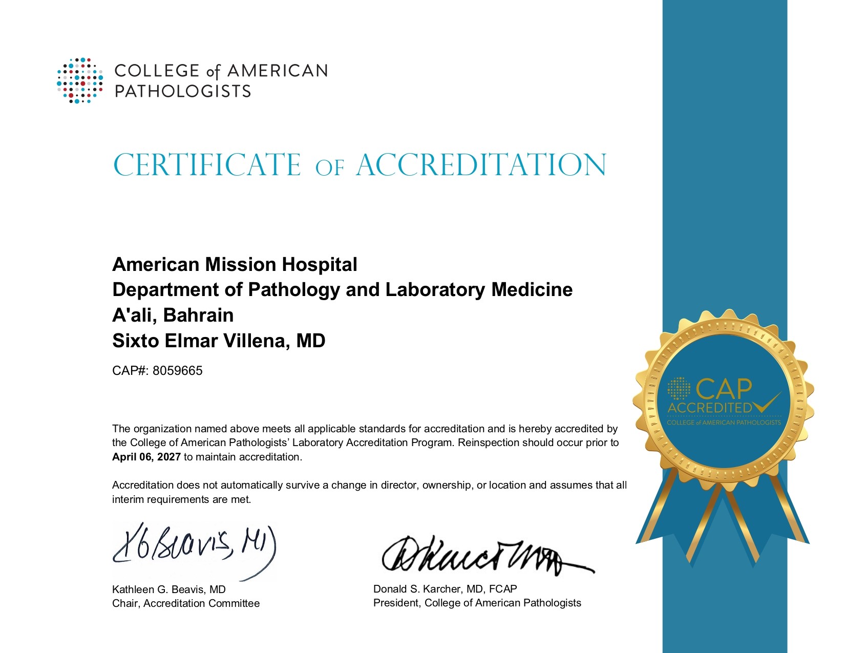 CAP Accreditation Certificate 2025.jpg CAP Accreditation Certificate 2025.jpg